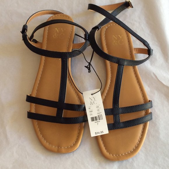 New York & Company Shoes - NY&CO Black T Strap Gladiator Sandal 125C